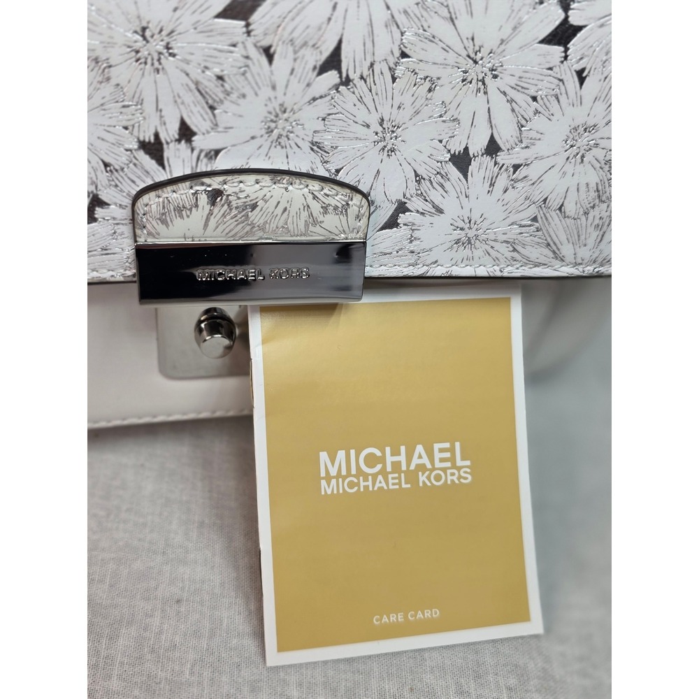 Michael Kors Sloan Editor Optic White Leather Floral Shoulder Bag 30S8SS9L3M - Picture 9 of 13